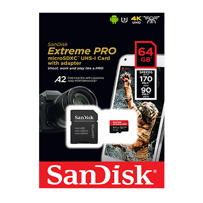 کارت میکرو اس دی سن دیسک 64 گیگ SanDisk Extreme Pro microSDXC UHS-I U3 A2 V30 64GB with Adapter