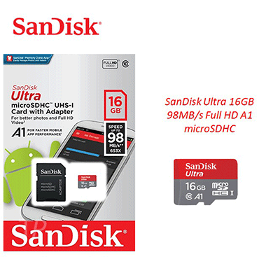 کارت میکرو اس دی 16 گیگ Sandisk Ultra microSDHC Card 98MB/s 16GB 653X