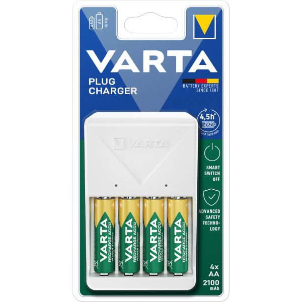 باتری و شارژر کمیلیون VARTA 57657 PLUG CHARGER 4 AA BATTERIES INCLUDED 2100mAh