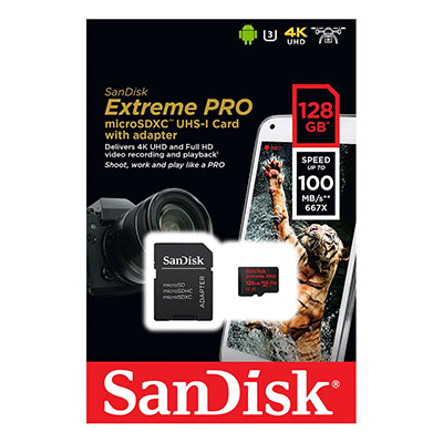 کارت حافظه میکرو اس دی سن دیسک: SanDisk Extreme Pro Micro SDXC UHS-1 U3 V30 100MB/s 128GB