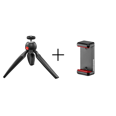سه پایه رومیزی به همراه نگه دارنده موبایل مانفروتو Manfrotto PIXI Plus Mini Tripod (Gray):MTPIXIPLUS-GY With Clamp