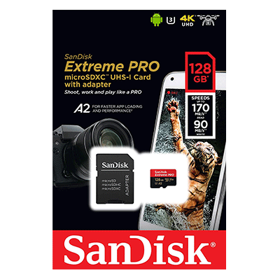 کارت میکرو اس دی سن دیسک 128 گیگ SanDisk Extreme Pro microSDXC UHS-I U3 A2 V30 128GB with Adapter