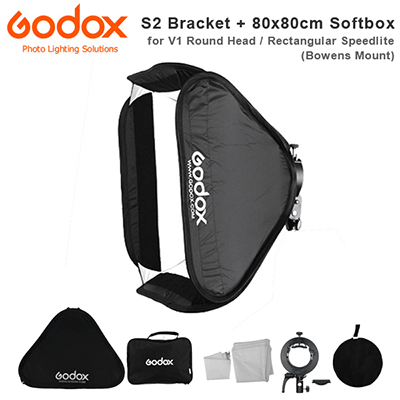 سافت باکس فلاش اکسترنال GODOX S2 SPEEDLITE BRACKET WITH 80X80CM SOFTBOX 