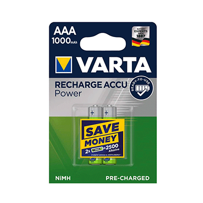 باتری نیم قلمی شارژی وارتا Varta A NiMH Rechargeable Battery 2-Pack 1000mAh