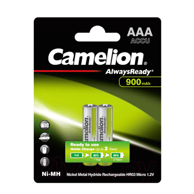 باتری نیم قلمی قابل شارژ کملیون Camelion AlwaysReady AAA 900mah Battery