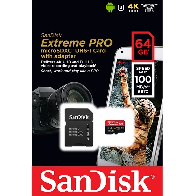 کارت حافظه میکرو اس دی سن دیسک: SanDisk Extreme Pro Micro SDXC UHS-1 U3 V30 100MB/s 64GB