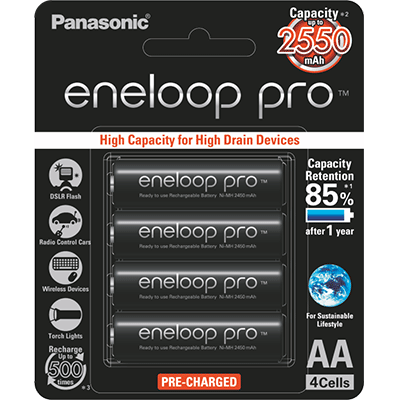 باتری شارژی پاناسونیک Panasonic Eneloop Pro BK-3HCCE/4BN 4 x AA 2550mAh Ni-MH