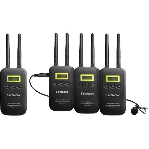 کیت بی سیم میکروفن یقه ایی سارامونیک Saramonic VmicLink5 RX+TX+TX+TX Camera-Mount Digital Wireless Microphone System with Three Bodypack Transmitters and Lavalier Mics (5.8 GHz)