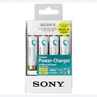 شارژر باتری سونی مدل BCG34HHU4K به همراه 4 عدد باتری Sony BCG34HHU4K Battery Charger package