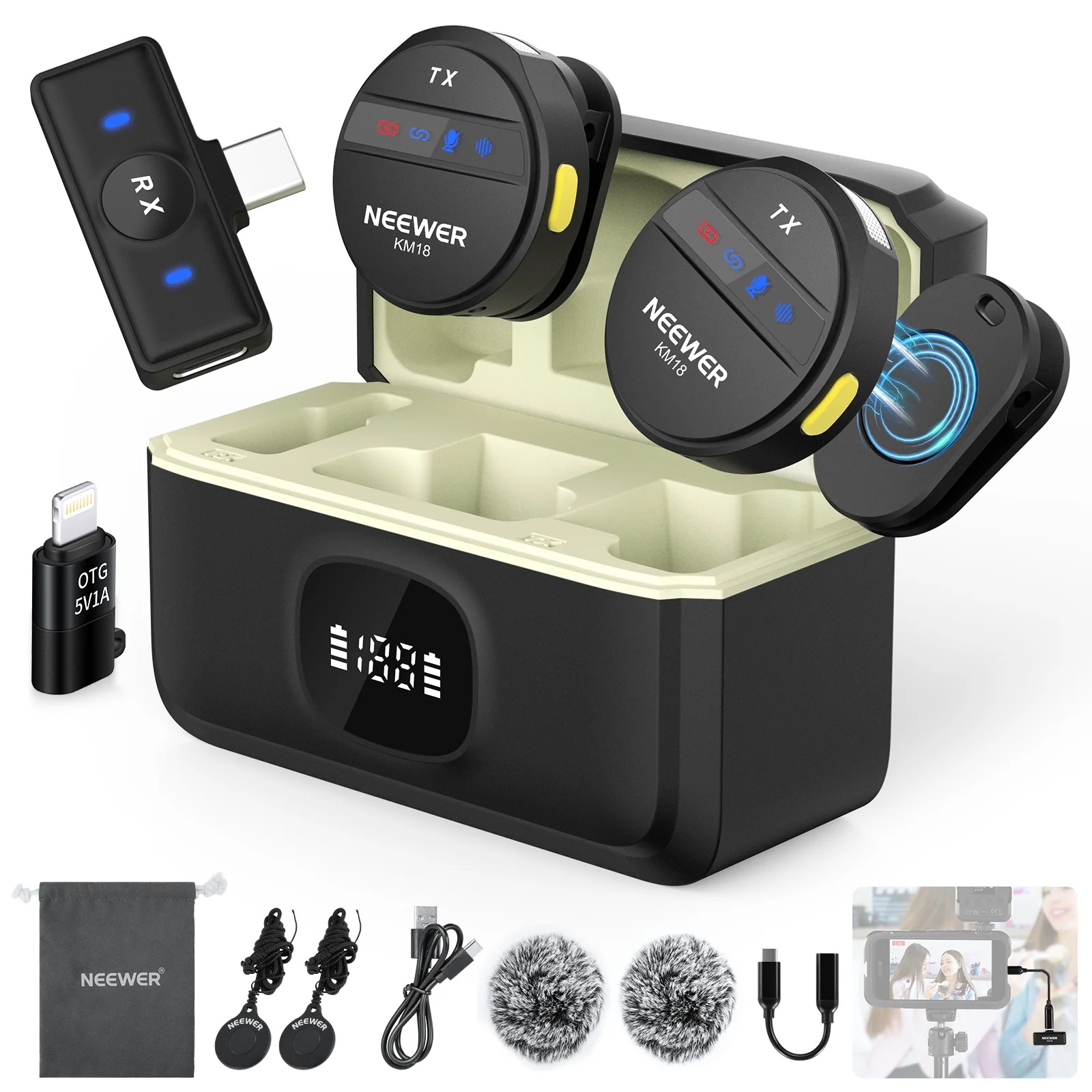میکروفن بی سیم نیوور NEEWER KM18 Wireless Microphone For iPhone/Android/PC