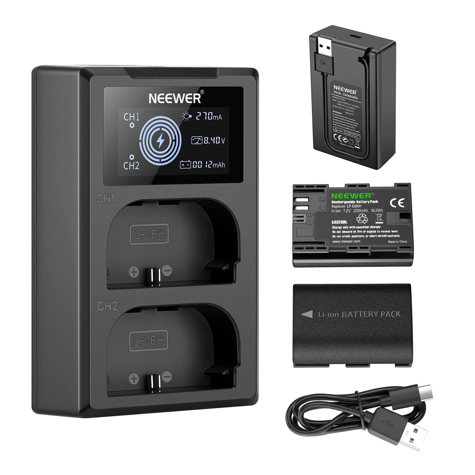 کیت باتری و شارژر نیوور NEEWER 2-Pack LP-E6NH 2250mAh Canon 