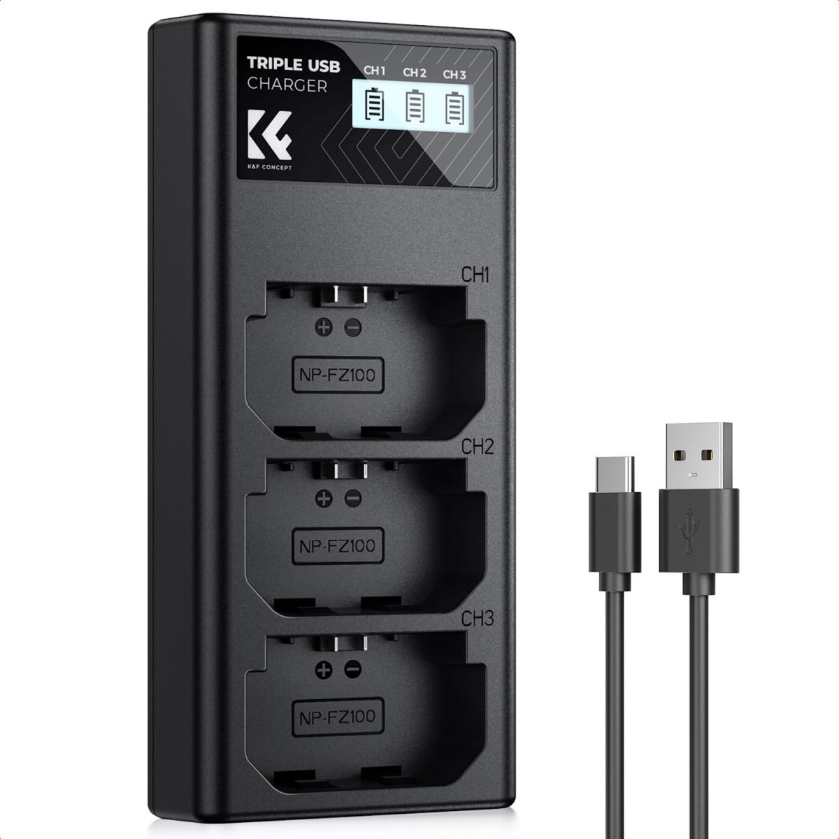 شارژر کی اند اف سه تایی K&F Concept NP-FZ100 Battery Charger SKU:KF28.0061