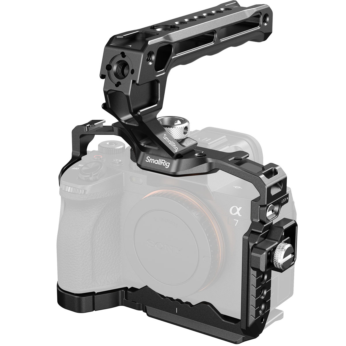 کیت کیج دوربین اسمال‌ریگ مدل SmallRig 3668C برای Sony A7 IV / A7R V / A7S III / A7 V همراه با دسته بالایی و گیره HDMI