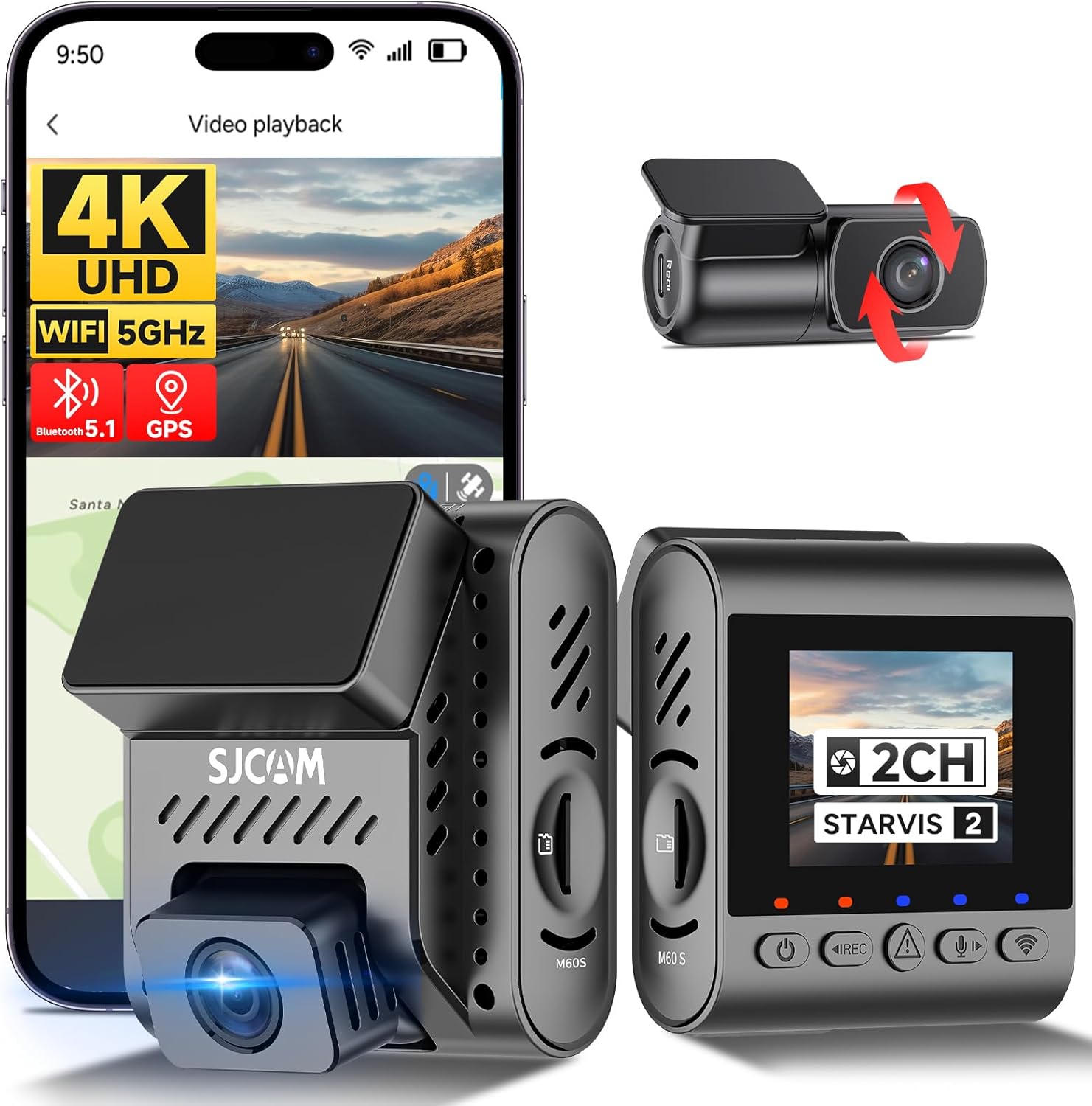 دوربین مخصوص ماشین SJCAM M60-2CH Dash Camera (دوربین جلو و عقب)